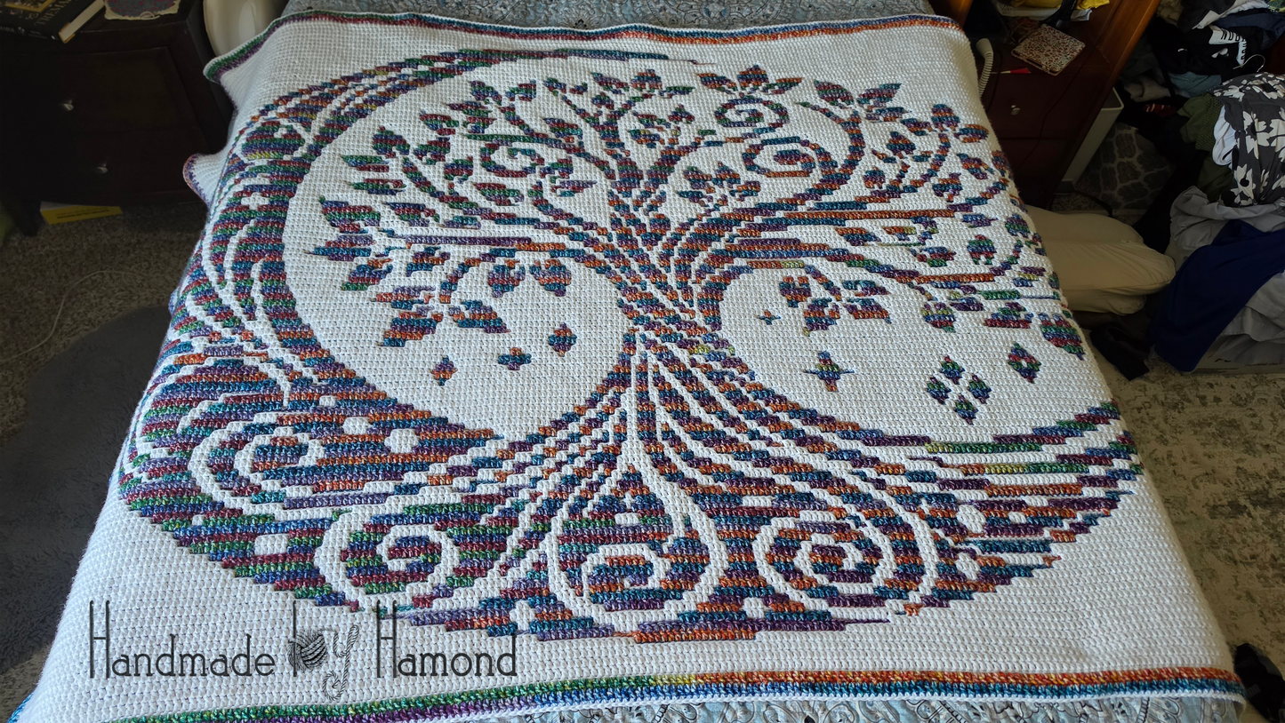 Lunar Tree of Life Mosaic Crochet Blanket