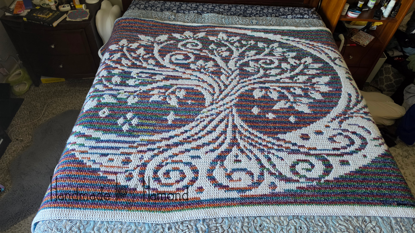 Lunar Tree of Life Mosaic Crochet Blanket